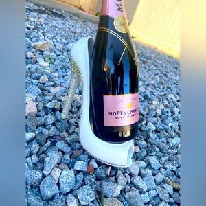 White Bling Heel Wine Holder